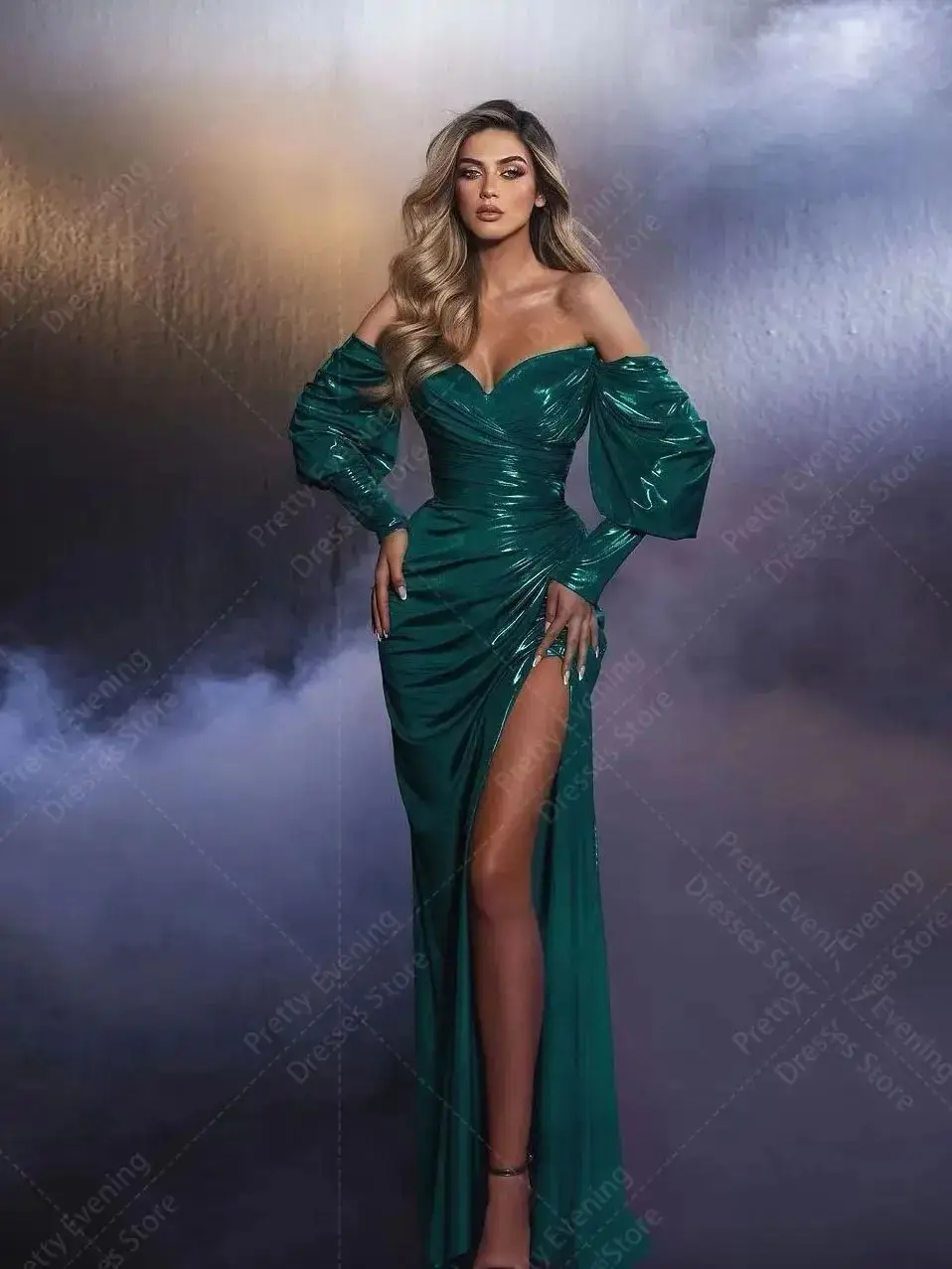 Robes de soirée sirène à manches longues pour femmes, fente haute latérale sexy, robes de Rhpersonnalisées, quelle que soit la fête, mode de luxe