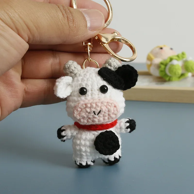 الكرتون الحيوان سلسلة المفاتيح الكروشيه رائعة الحياكة البقرة keyrings لمفاتيح السيارة اليدوية متماسكة دمية على شكل حيوان صغير المفاتيح #3