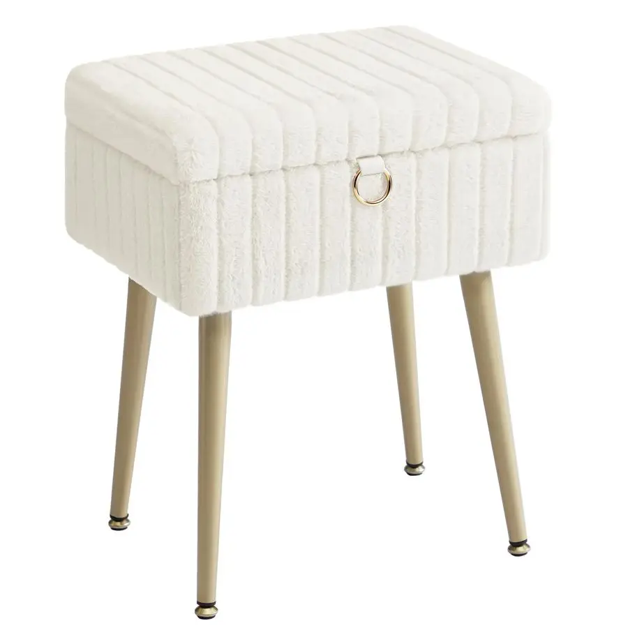 Vanity Stool Chair with Storage, Makeup Stool, Footrest Footstool Ottoman, Metal Legs, Adjustable Feet, for Living Room, Bedroom