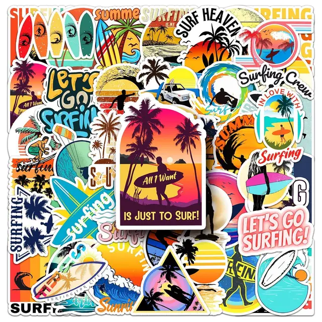 10/50 sztuk fajne letnie plażowe Surfing Graffiti naklejki DIY telefon gitara Laptop bagaż wodoodporne naklejki Surf naklejki zabawki dla dzieci