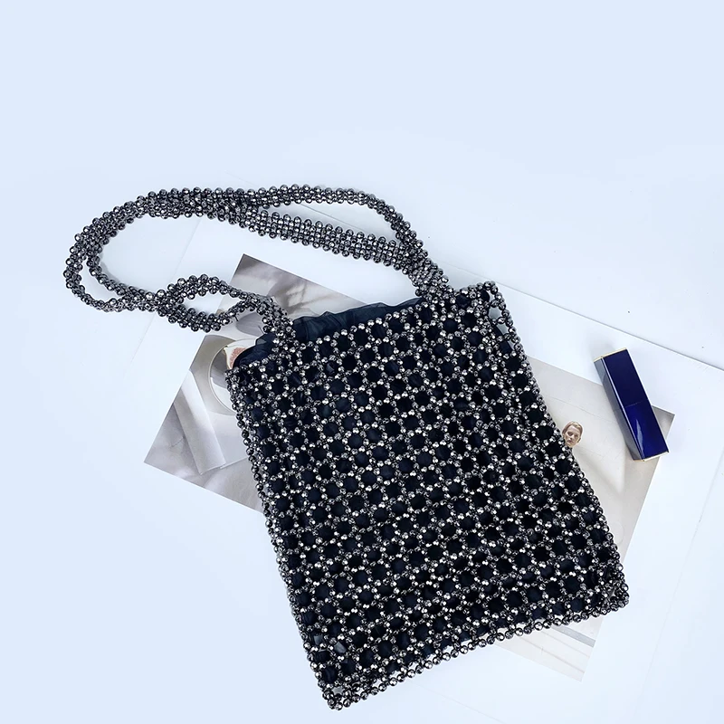 24 new ins with gray openwork air quality versatile large-capacity casual handmade beaded shoulder bag