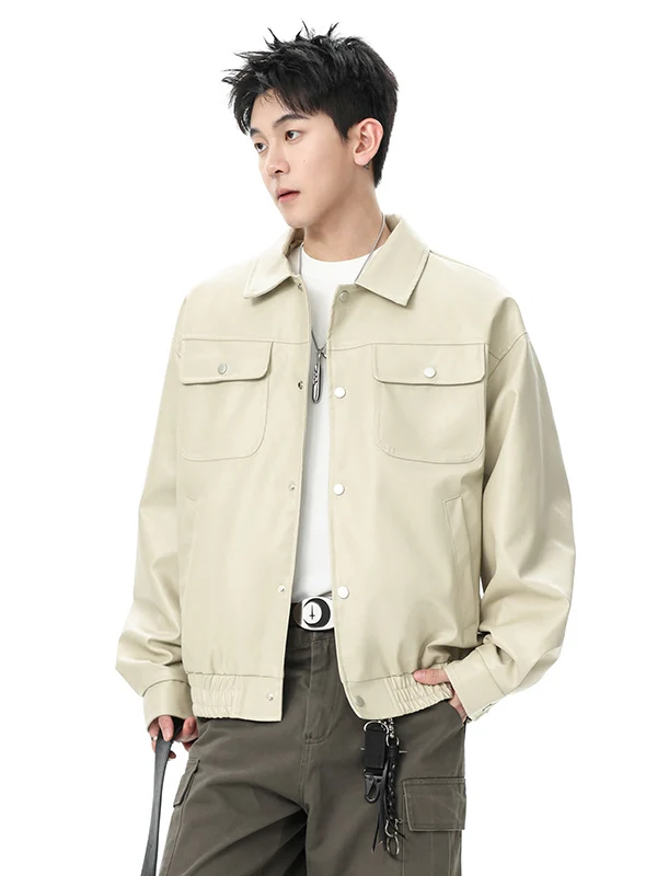 

American Sle Multi-ket PU Leather Jaet Men's Loose Fit Trendy Brand Motorcycle Clothes Fall Winter New Arrival