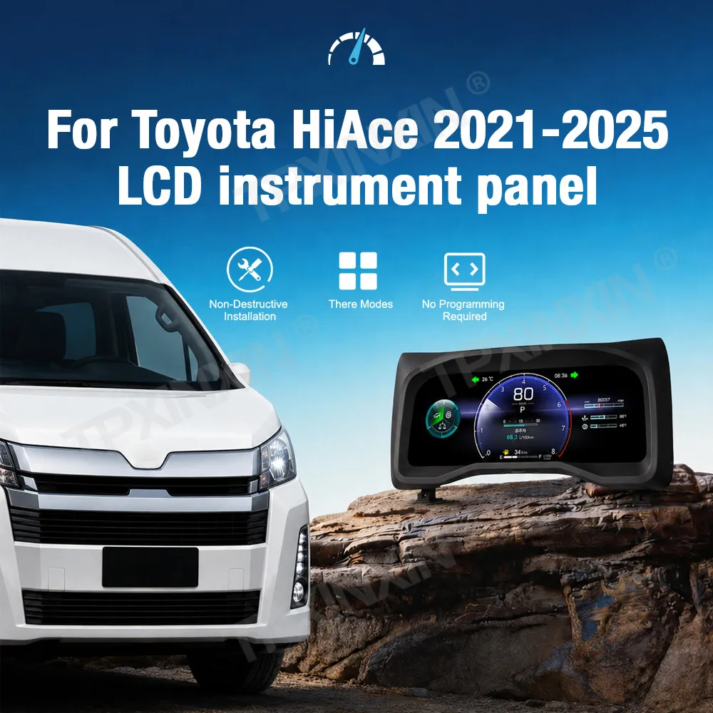 Car Digital Cluster For Toyota Hiace 2021-2025 LCD Virtual Cockpit Instrument Panel Dashboard Meter Speedometer L&R 2 Cameras