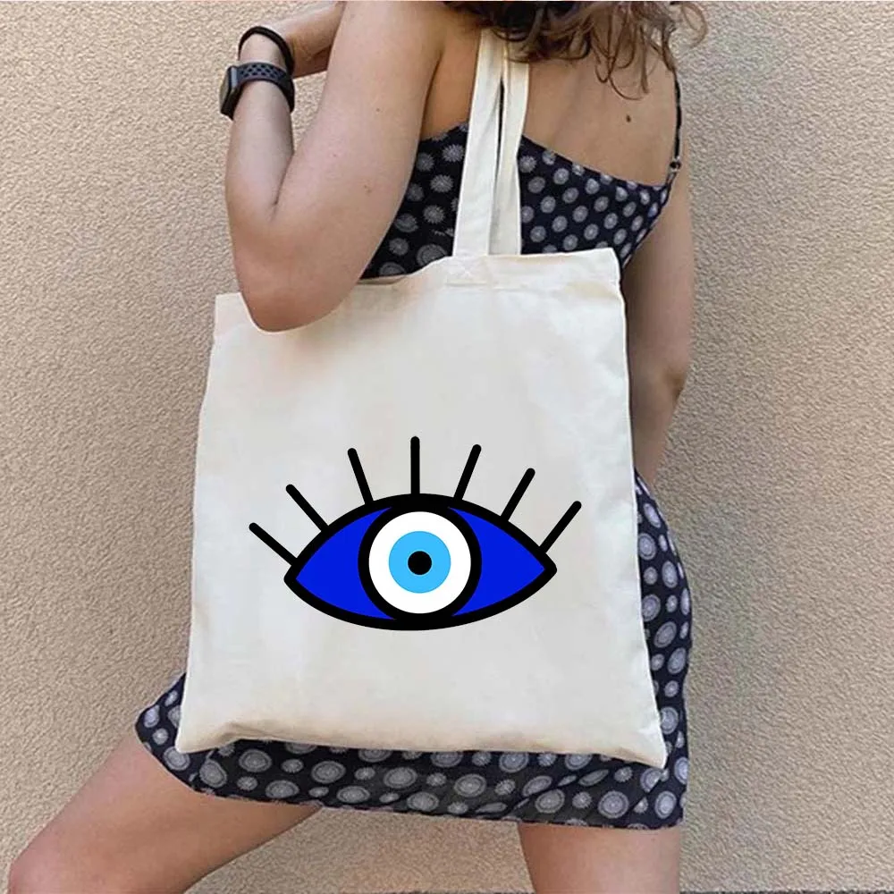 Greco Nazar Blue Evil Eye Hamsa Hand Colorful Mandala Shopper Women Canvas Shoulder Canvas Tote Bag borsa da spiaggia in cotone turco