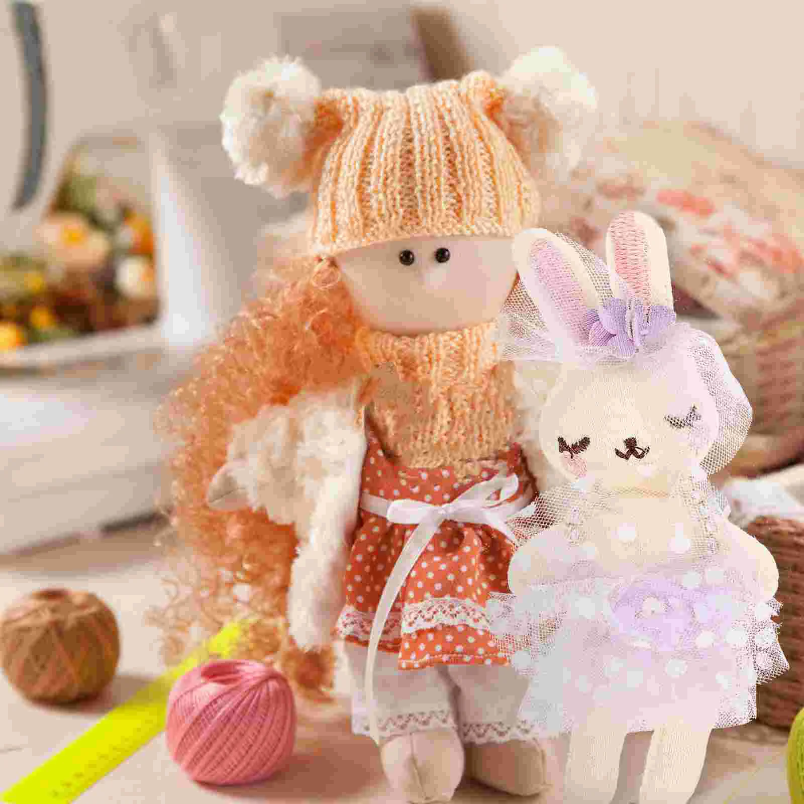 Peluches de conejo de 6 piezas, adorno de ropa, muñecas DIY, diadema de conejo, decoración de ropa de bebé