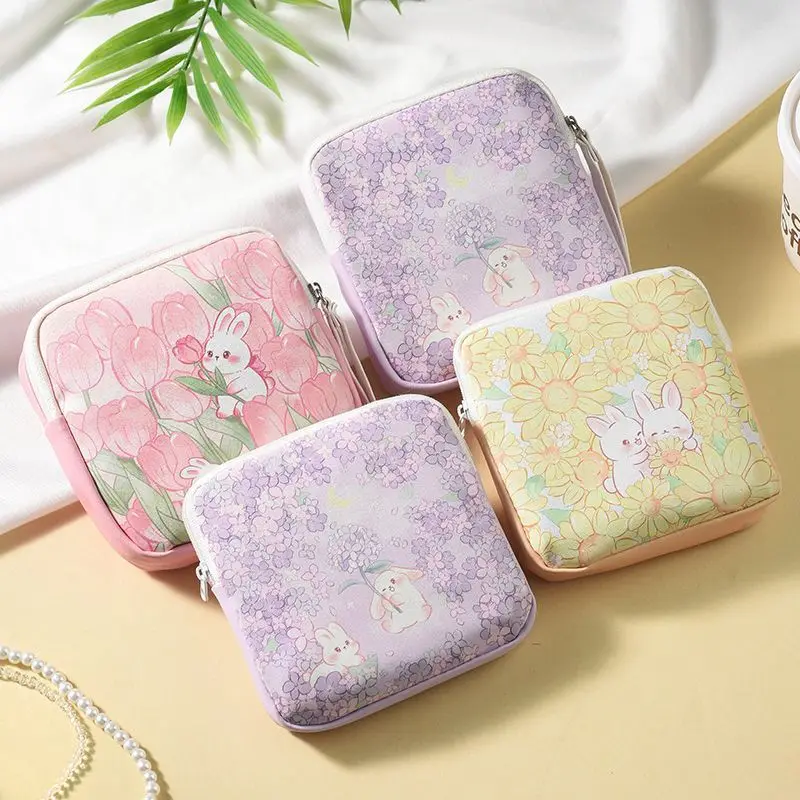 Artistic Sanitary Pads Bag,Elegant Small Cosmetic Pouch for Women Travel Toiletry Makeup Organizer Case Girl Accessories Storage