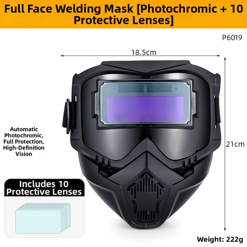 Auto-Darkening Lens As Shown Welding Helmet PC Construction Lightweight Elastic Adjustable Headband Detachable Lens