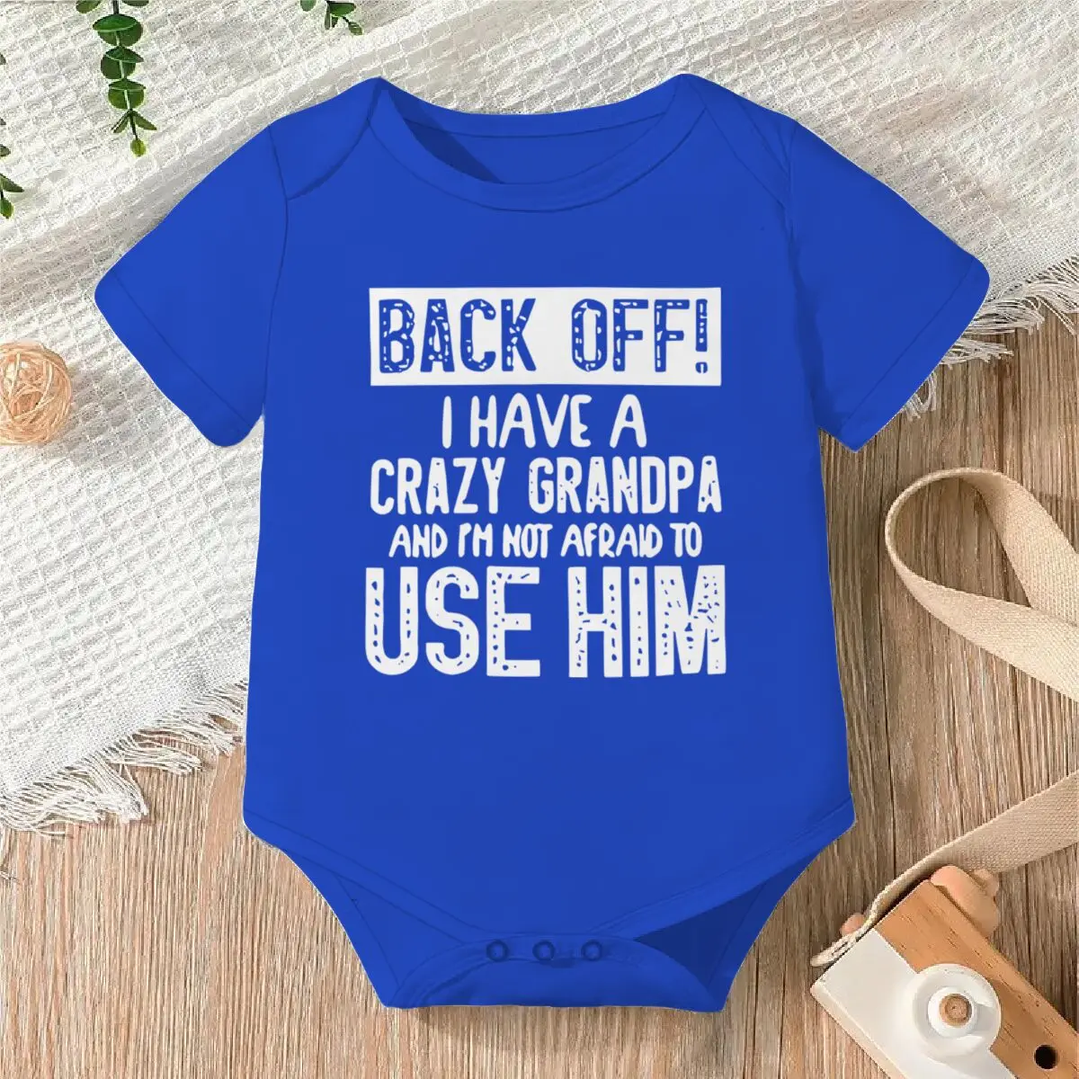 Bodysuit Bayi Katun Lucu dengan tulisan "Back Off!" I Have A Crazy Grandpa" Print Baju Terusan Bayi Perempuan Laki-laki Lengan Pendek Baju Katun Anak