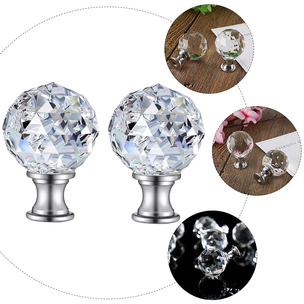 2 Pcs Lampshade Decorative Head Metal Light Caps Knob Crystal Decoration Floor Desk Curtain Poles