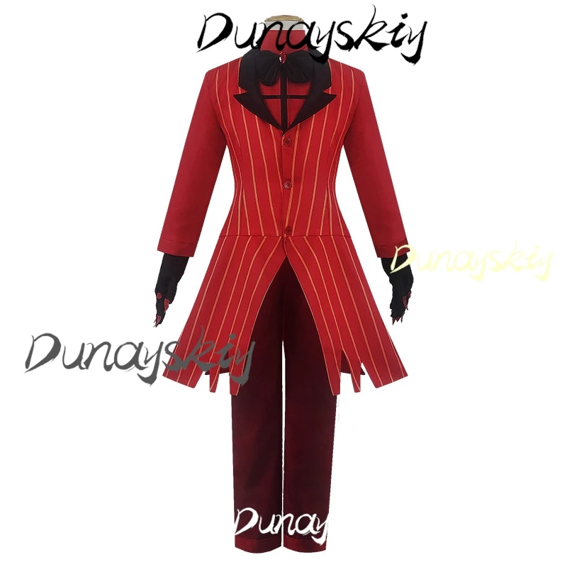 هازبين كوسبلاي زي الفندق ALASTOR أزياء تنكرية طقم شعر مستعار بدلة حمراء موحدة سترة سروال موحد للهالوين كوس عنصر مخصص