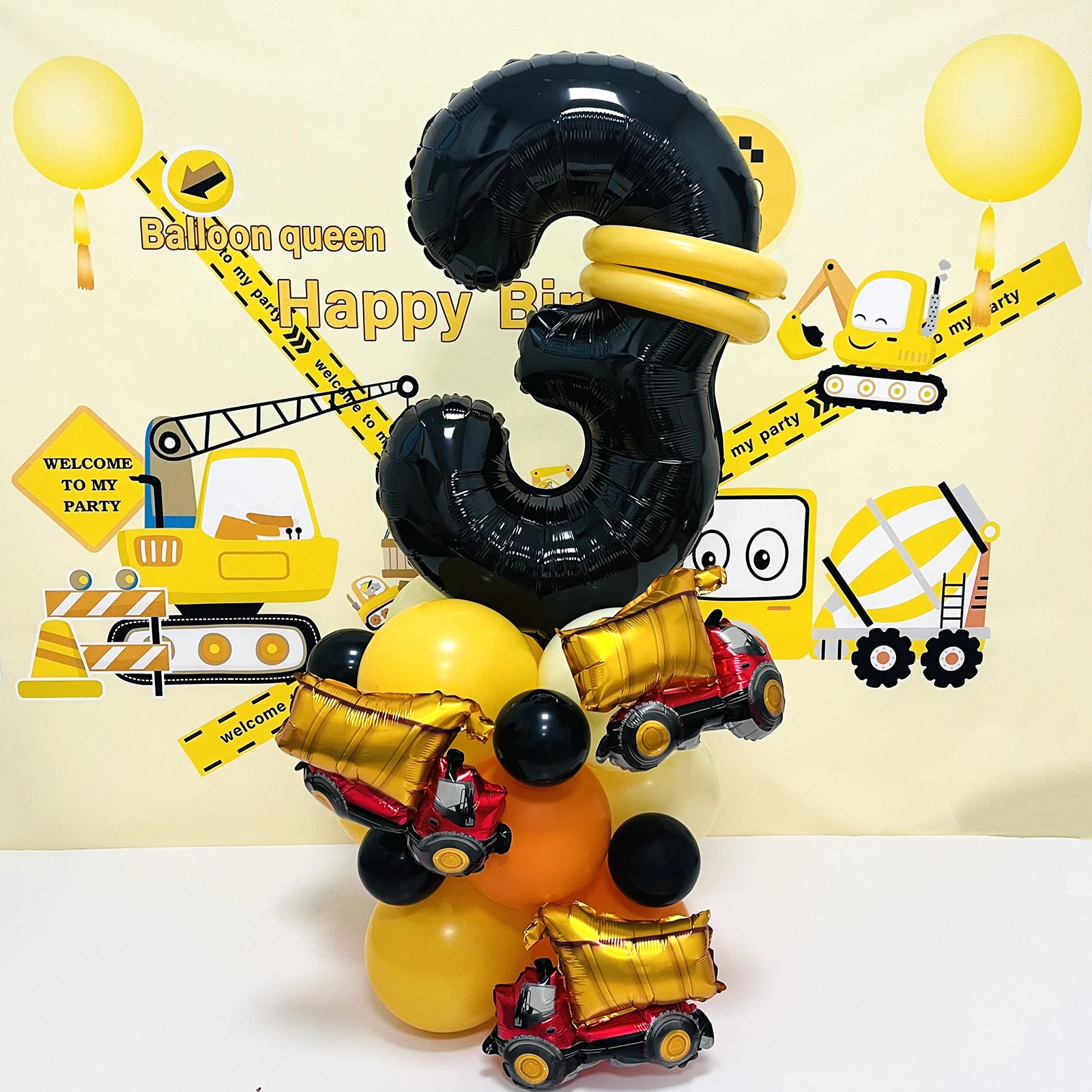 31pcs/set, 32inch Construction Theme Age Number Truck ExcavatorTower With Black Balloon Birthday Party Decorations Supplies