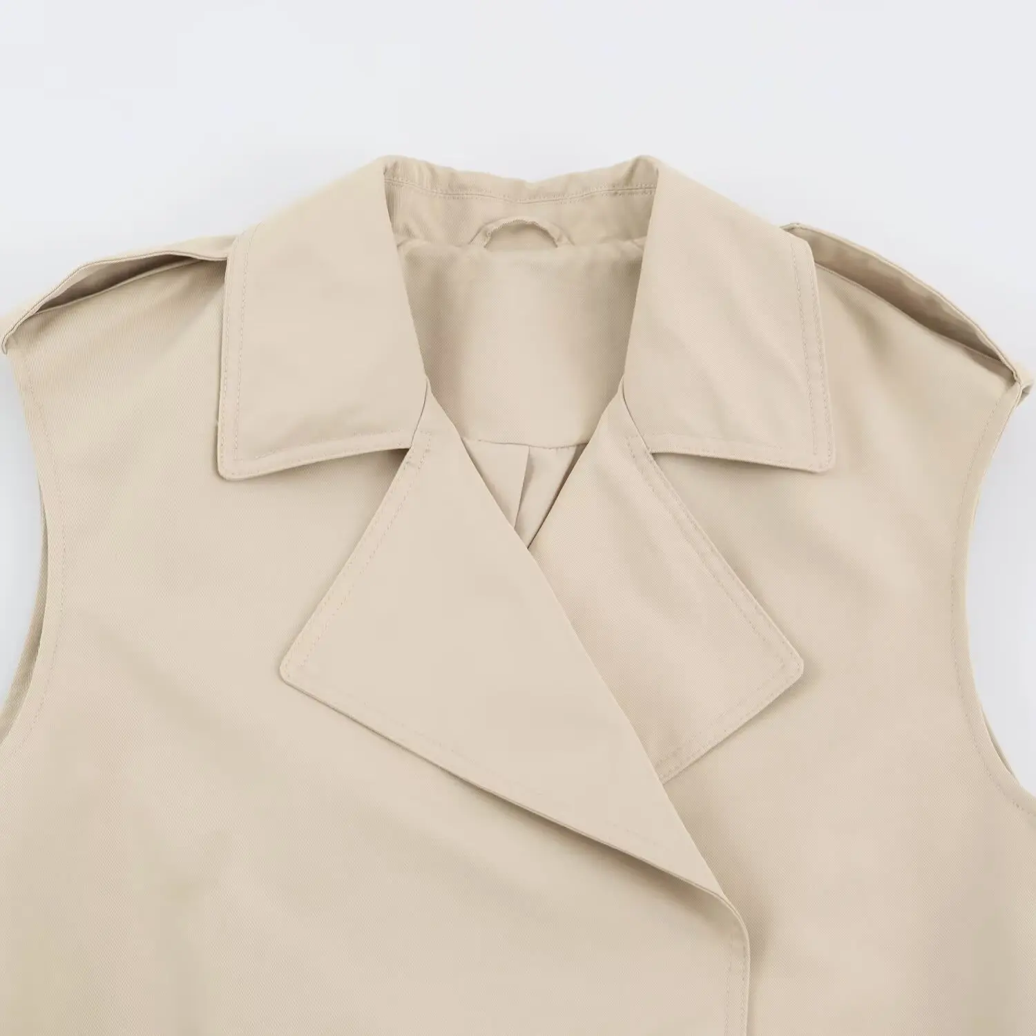 Damenweste 2026 Herbst Neu Einfarbig Ärmellos Doppelreihig Gürtel Lose Tanktops Jacke Pendlermode Damenweste – Detail 4