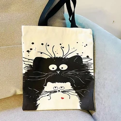 Borsa in tela borsa per la spesa stampata digitale ad alta definizione con motivo a gatto borsa in lino ecologica e portatile