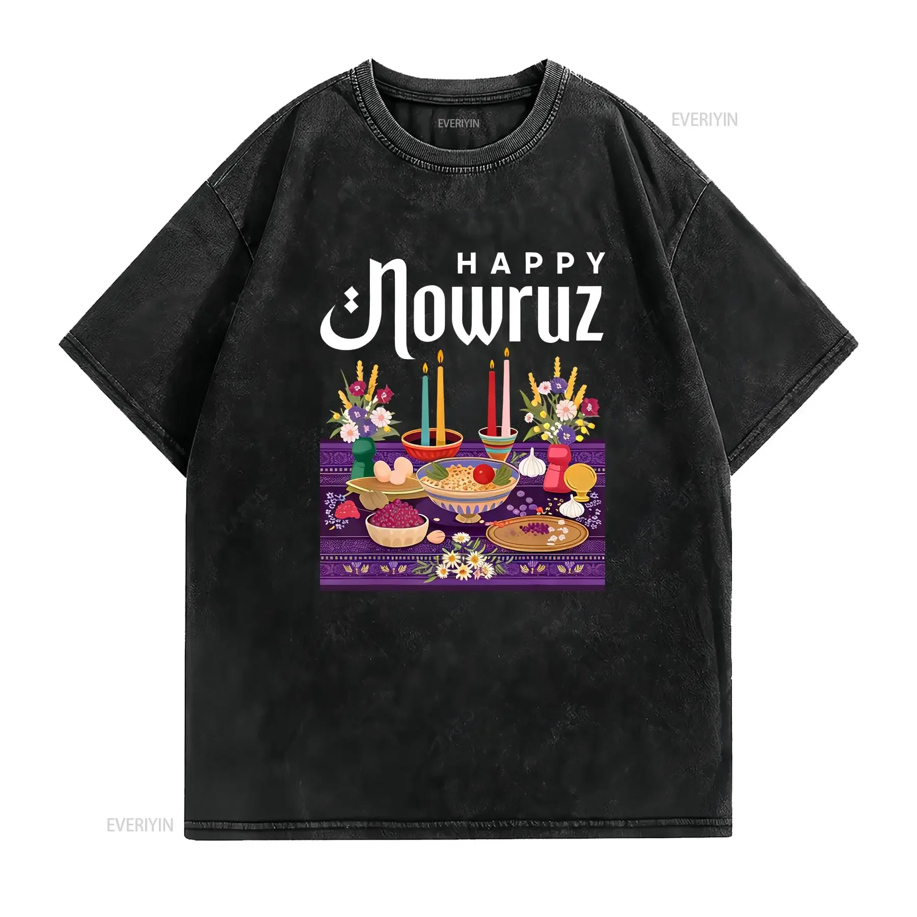 Nowruz Happy Persian New Year Spring Norouz Haftseen Norooz T Shirt vintage Washed fashion Versatile Unisex Slightly