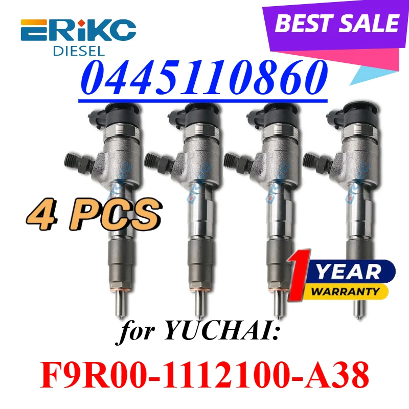 

4PC 0445110860 Auto Diesel Engine Injector 0 445 110 860 Oil Pump Nozzle 0445 110 860 for YUCHAI F9R00-1112100-A38