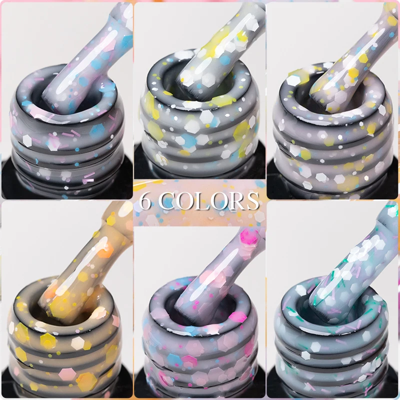 PUENTE 7.5ML Fruit Yogurt Rubber Base Gel Nail Polish Glitter Sequins Construction Gel Soak Off Semi-Permanent Varnish Manicure