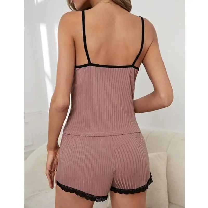 Fashion Home Pajama Set Sexy Strap Shorts Sleeveless Solid Color Chest Cushion Casual V-Neck Pajama Short Set Womens Clothing
