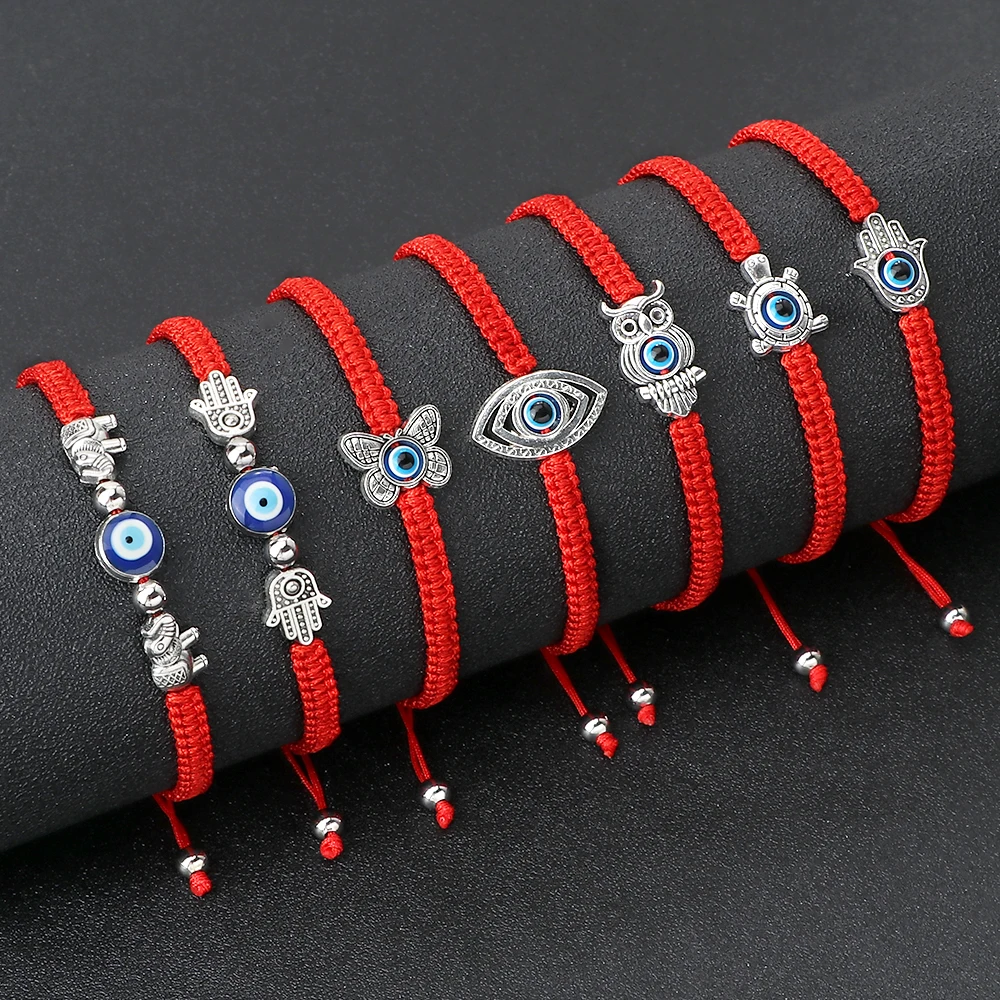 Hand Braided Black Red Thread String Rope Bracelets for Women Men Blue Evil Eyes Lucky Wish Adjustable Bracelets Couple Bangles