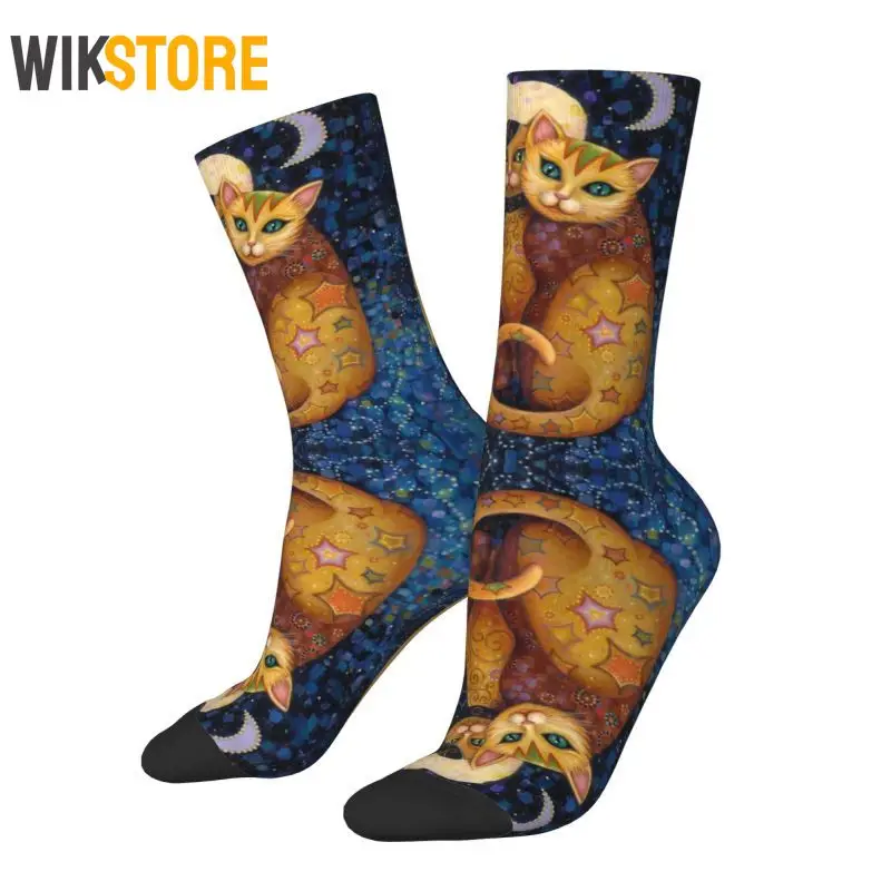 Śliczne męskie skarpety w stylu Vintage z Gustav Klimt i szaloną sukienką Unisex wygodne skarpetki z nadrukiem 3D ze sztuką zwierzęcą