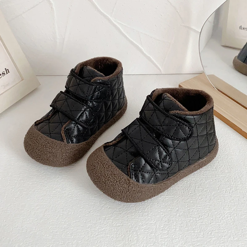 Toddler Baby Warm Plush Boots Boy Casual Slip-on Furry High Top Sneakers Infant Girl Outdoor Soft Sole Ankle Height Cotton Shoes