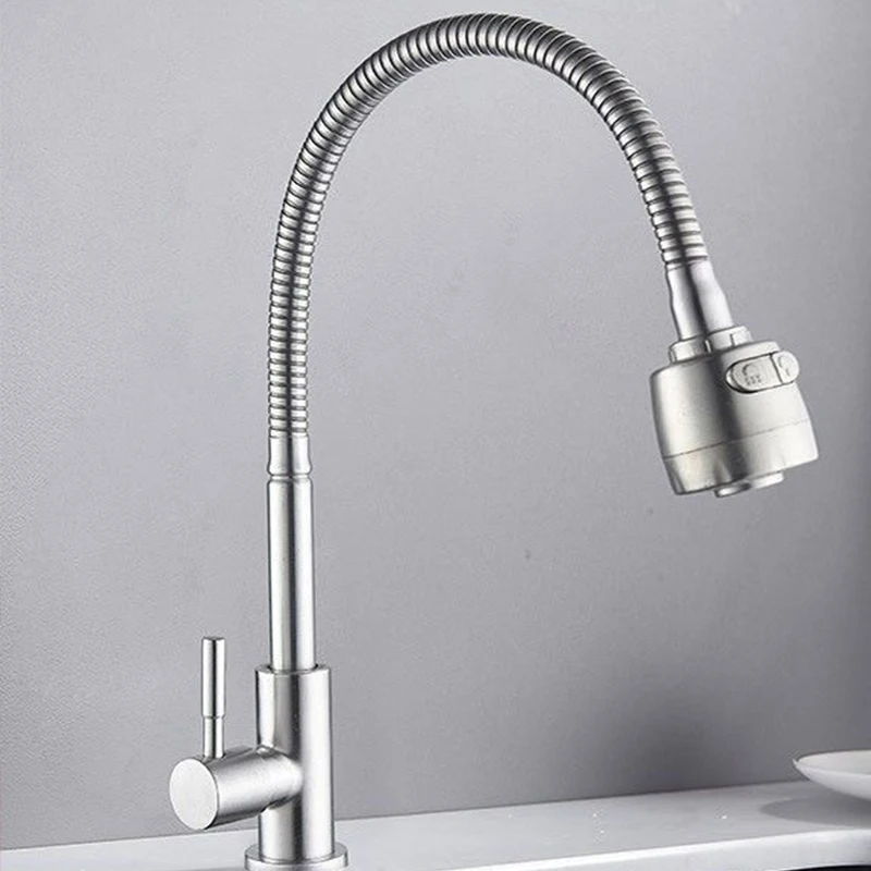 Universal Rotation Single Cold Water Kitchen Faucet 304 Stainless Steel Single Handle Black Color Deck Mounted Sink Water Tap
