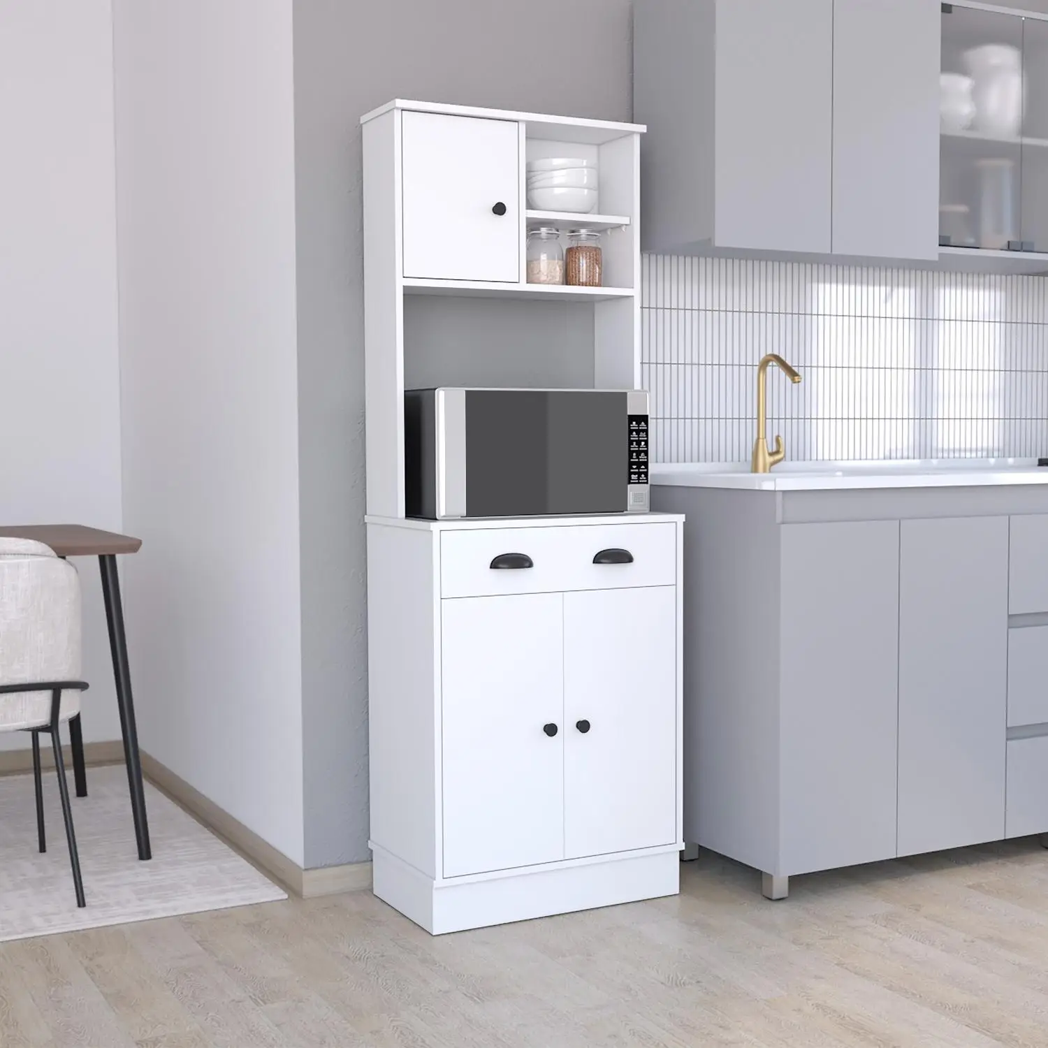 Albany Kitchen Pantry with 3-Doors Cabinet and Drawer White