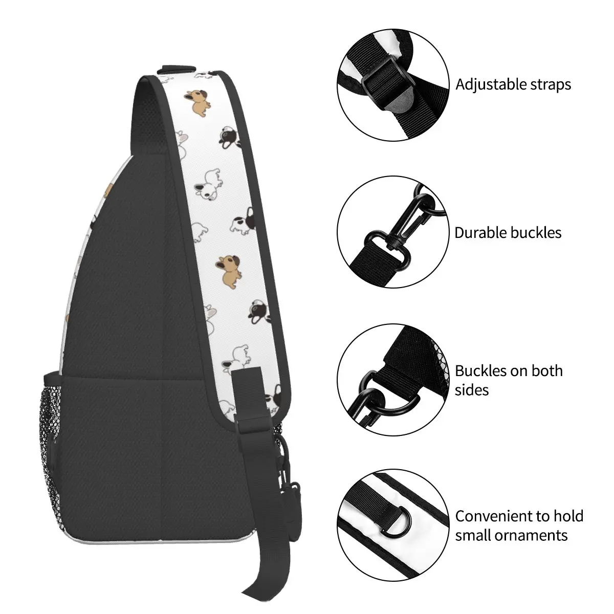 Mochila de hombro cruzada para el pecho, morral con patrón de animales, bonito perro Bulldog, mochila de viaje para senderismo