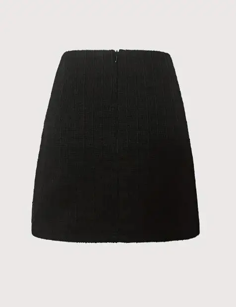 

Women's Short Skirt Summer Fashion New Style Faux Leather Splicing Coarse Woolen Metal Rose Button Decoration A-Line Short Skirt