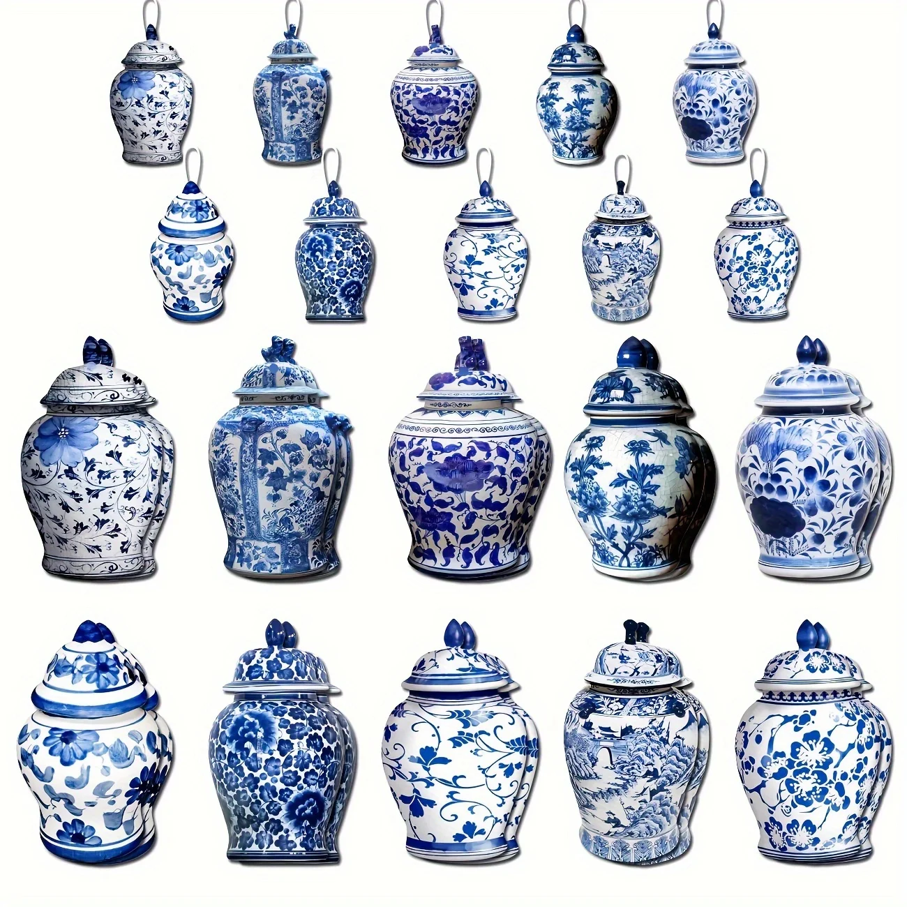 20Pcs Christmas Chinoiserie Ornaments Blue and White Chinoiserie Ginger Jar Ornaments Ginger Jar Ornament Chinoiserie Xmas Tree