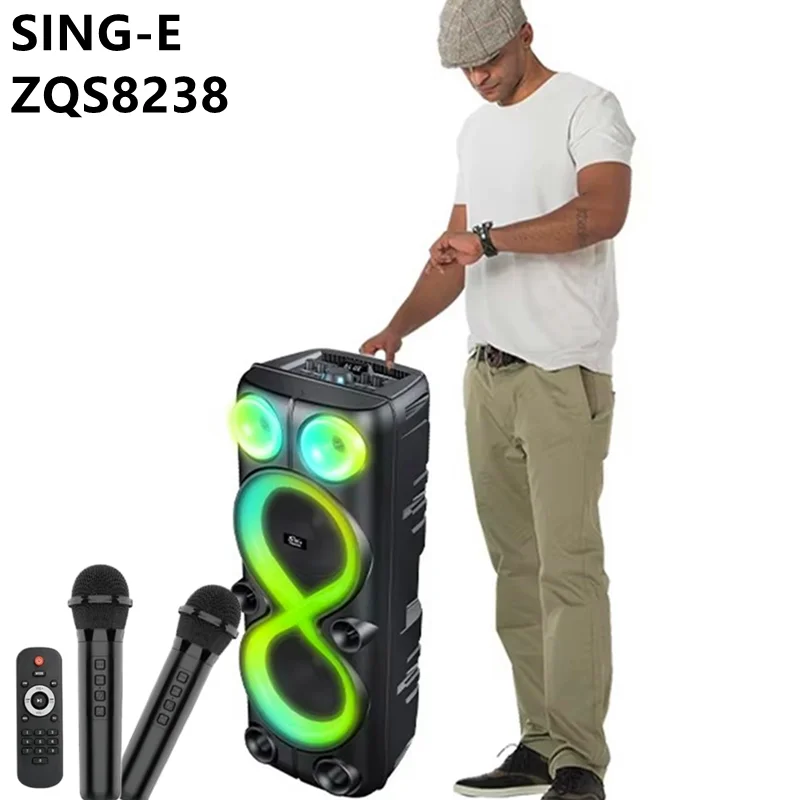 Super Power Outdoor Party Street Singing Bluetooth Speaker Portable Subwoofer Dual 8 Inch Karaoke Sound System FM with Microphon 