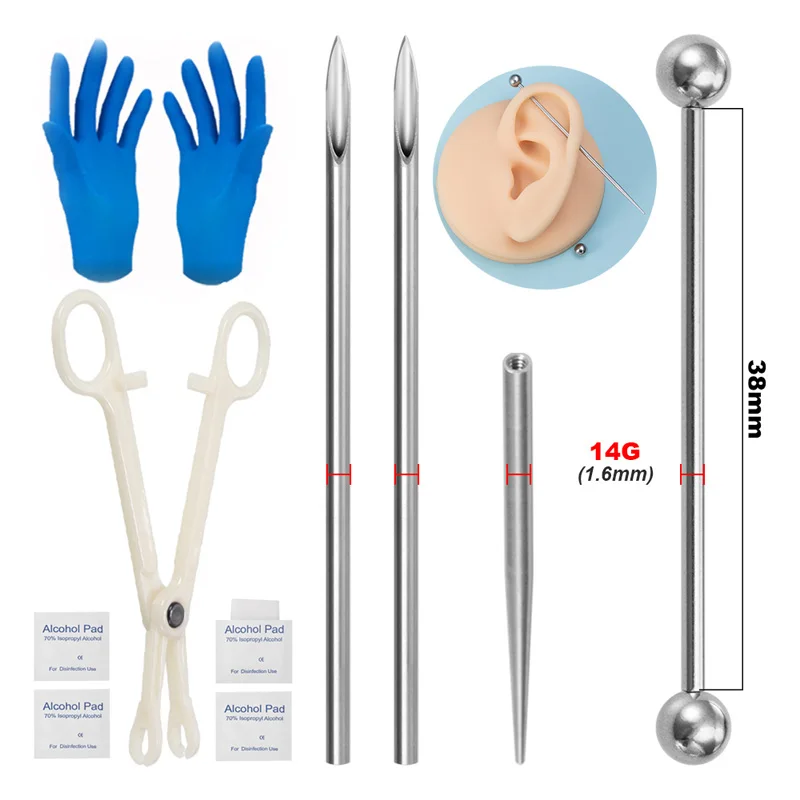 Chirurgenstahl-Körperpiercing-Werkzeug-Set, professionelle Nadeln, Klemmzange, Handschuhe, Zugstift, Werkzeug für Lippen, Nase, Nabelpiercing-Set, Schmuck – Detail 17