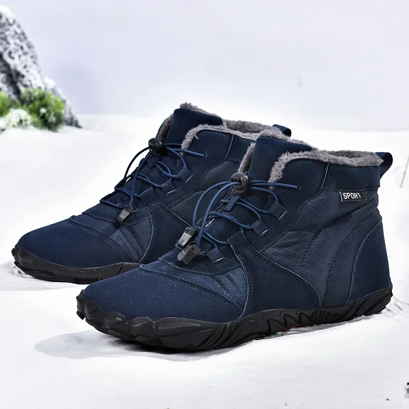 Winter Unisex Snow Boots 2024 Barefoot Athletic Leather Wide Nose Shoes Men Women Thermal Fur Sneakers Plush Lined Hiking Boots