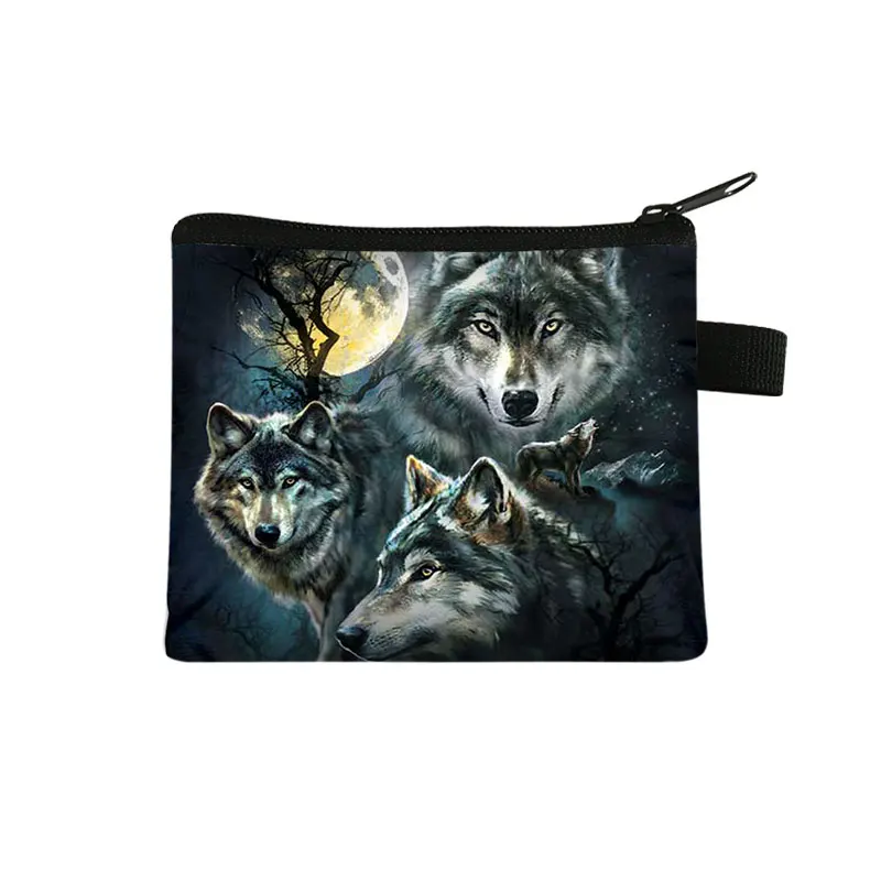 Cartera con estampado de Anime para niños, monedero de ocio para compras, bolsa de monedas con impresión 3D de Lobo, almacenamiento de tarjetas de crédito y identificación, A1