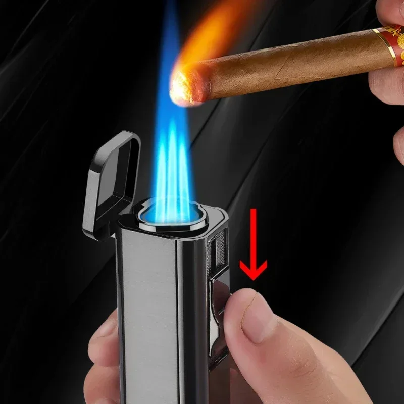 2025 Metal Triple Torch Jet Lighter Turbo Cigar Tube Lighter with Cigar Cutter Butane Gas Windproof Lighter Cigarette Men's Gift