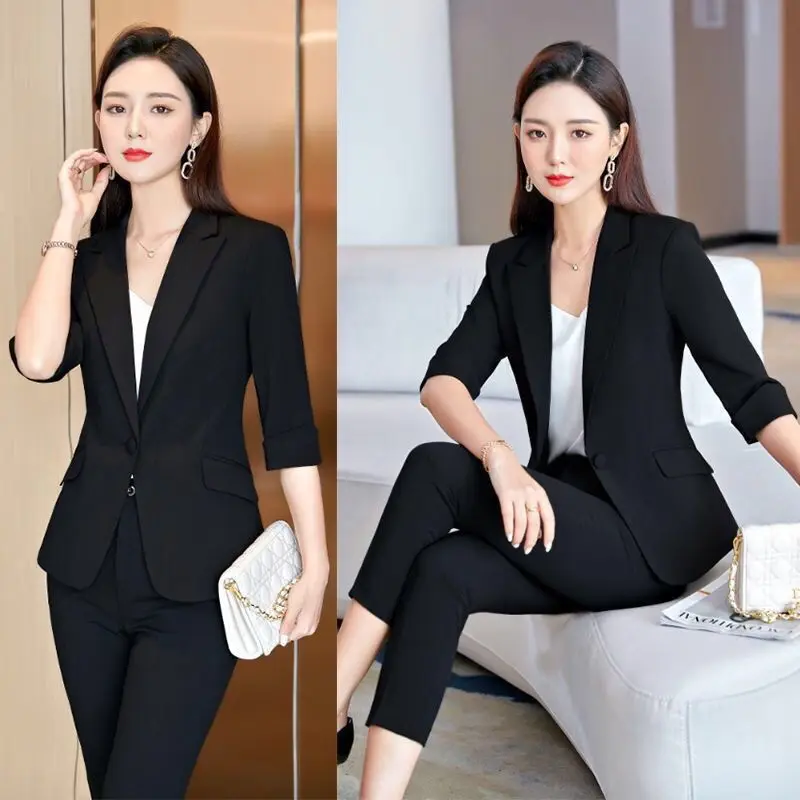 2022ฤดูร้อนใหม่ Elegant ผู้หญิงชุดกางเกง Casual Coat เสื้อแจ็คเก็ตกางเกงสามชิ้นชุดหญิง Tracksuit สำนักงาน Blazer