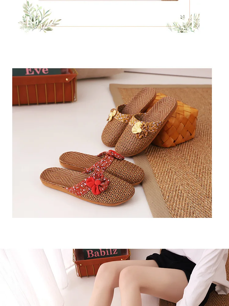 2022 neue Leinen Hausschuhe Frauen Sommer Bambus Matten Haus Hausschuhe Holzboden Schuhe Frauen Eva weiche Sohle Strand Hausschuhe Schuhe Frauen – Detail 16