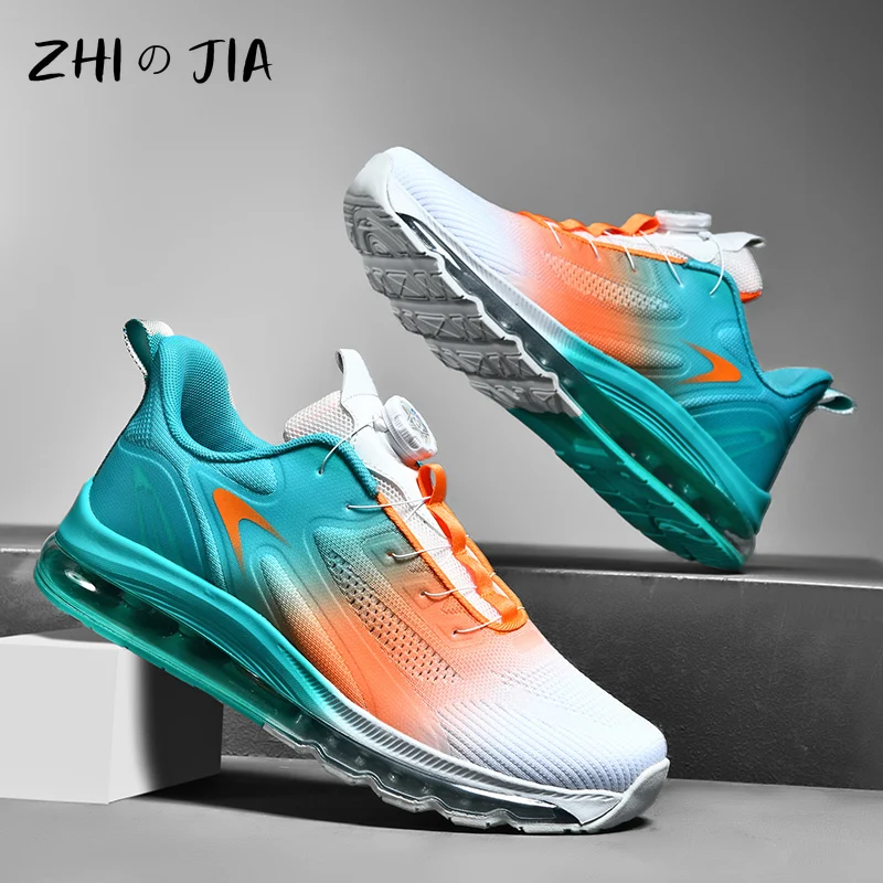 Large Anti slip Air Cushion Knitted Mesh Shoes Summer Rotating Buckle Casual Breathable Sneaker Outdoor Running Shoes 39-48
