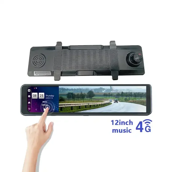 OEM ODM กล้องติดรถยนต์ระบบแอนดรอยด์12นิ้ว1080P GPS กล้องติดรถเครื่องบันทึกวีดีโอ DVR มองเห็นกลางคืน