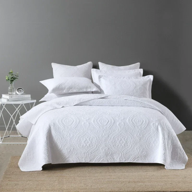 100% Cotton Quilt Set King Queen 3PCS Solid Color Embroidered Bedspread & Coverlet,Summer Comforter Blanket for Bed,Home