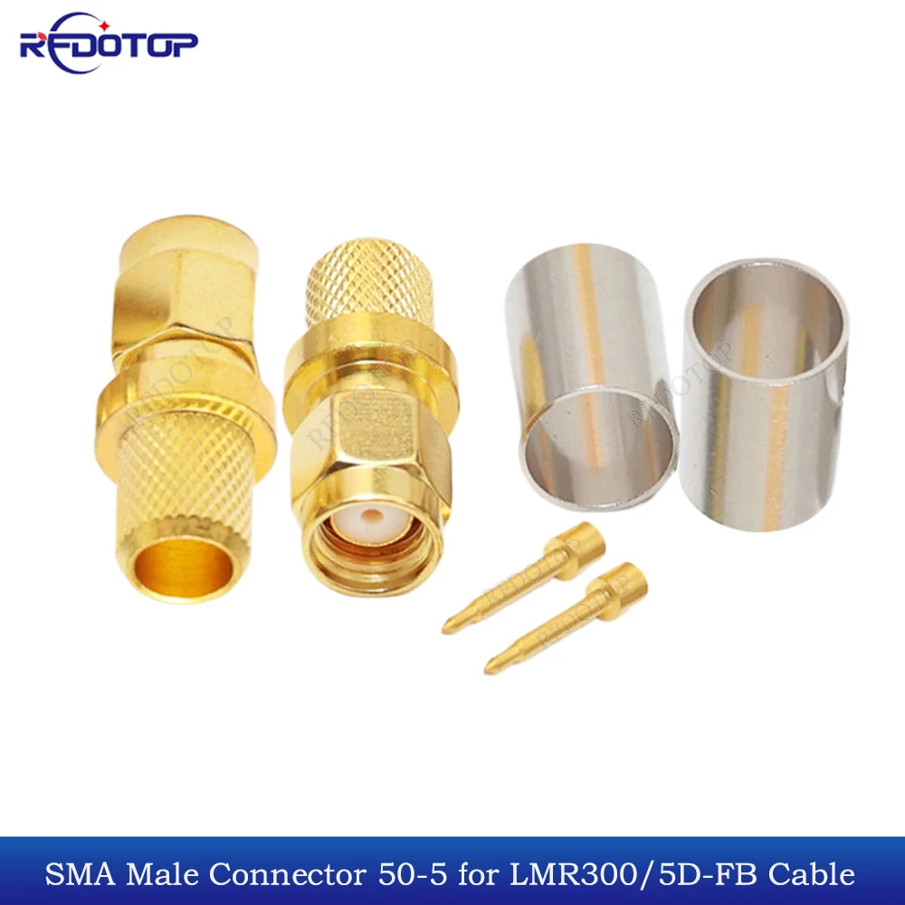 10Pcs/Lot 5D-FB/LMR-300 RP-SMA Male Plug Stragiht 50Ohm Crimp Connector for LMR300/5D-FB RF Coaxial 50-5 Pigtail Cable