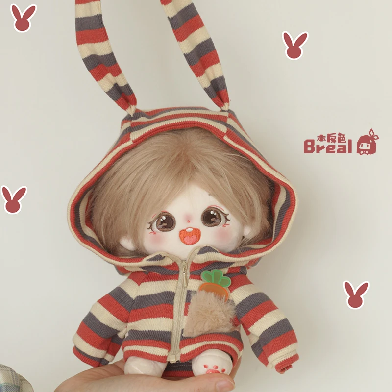 Original Fashion Cartoon Bunny Stripe Hoodie Coat For 20cm Boy Girl Plush Doll Dress Up Clothes Clothing Outfits Cosplay Gifts