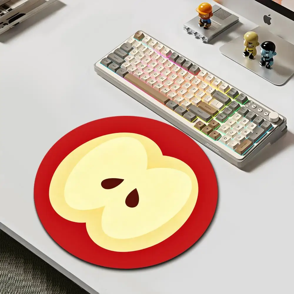 Cute Red Apple Slice Minimalist Round Mouse Pad Non Slip Rubber Desk Mat For Gaming Office Laptop Decor