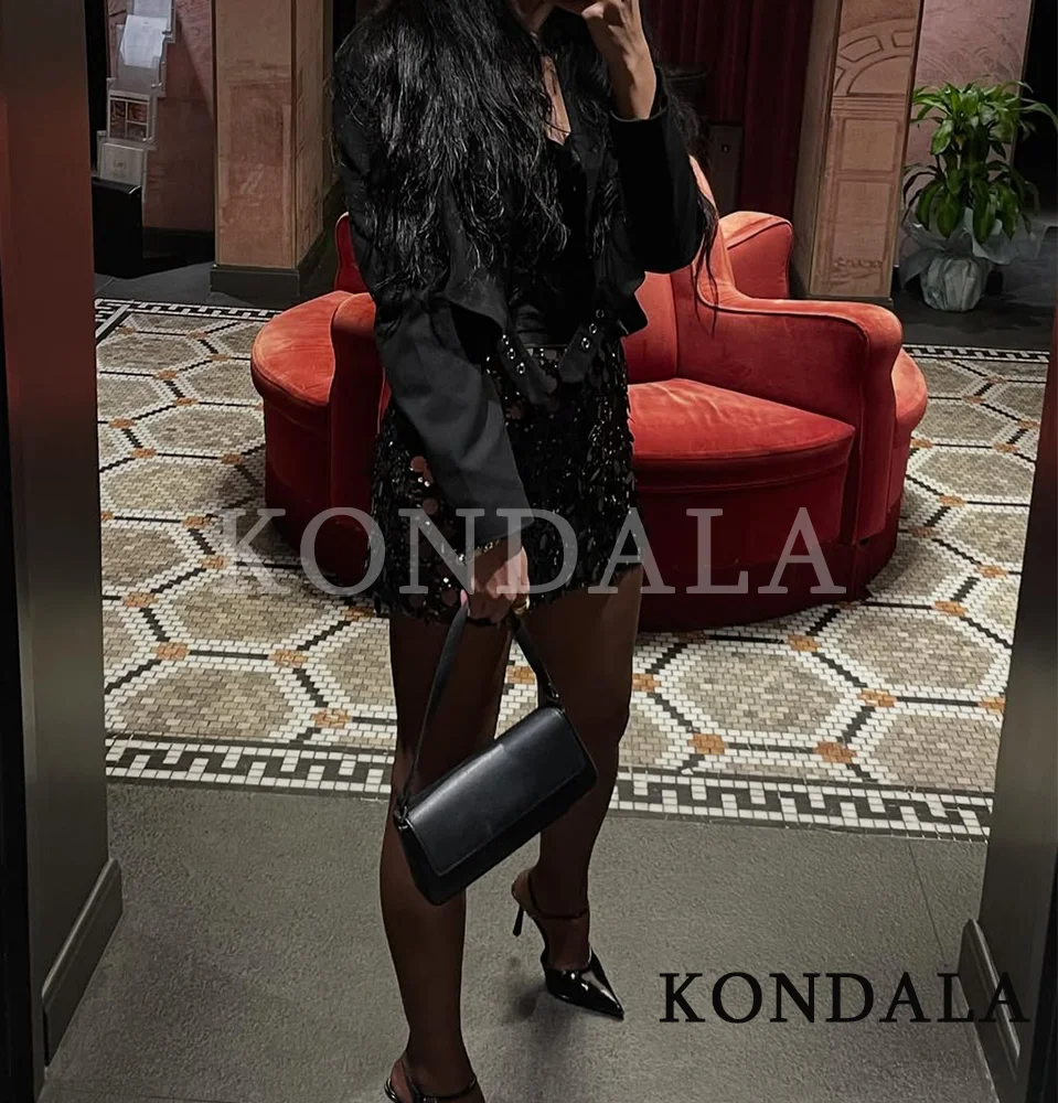 KONDALA сексуальная мини-юбка с блестками, женские блестящие вечерние юбки трапециевидной формы с высокой талией, женские модные рождественские новогодние юбки 2025, праздничные юбки