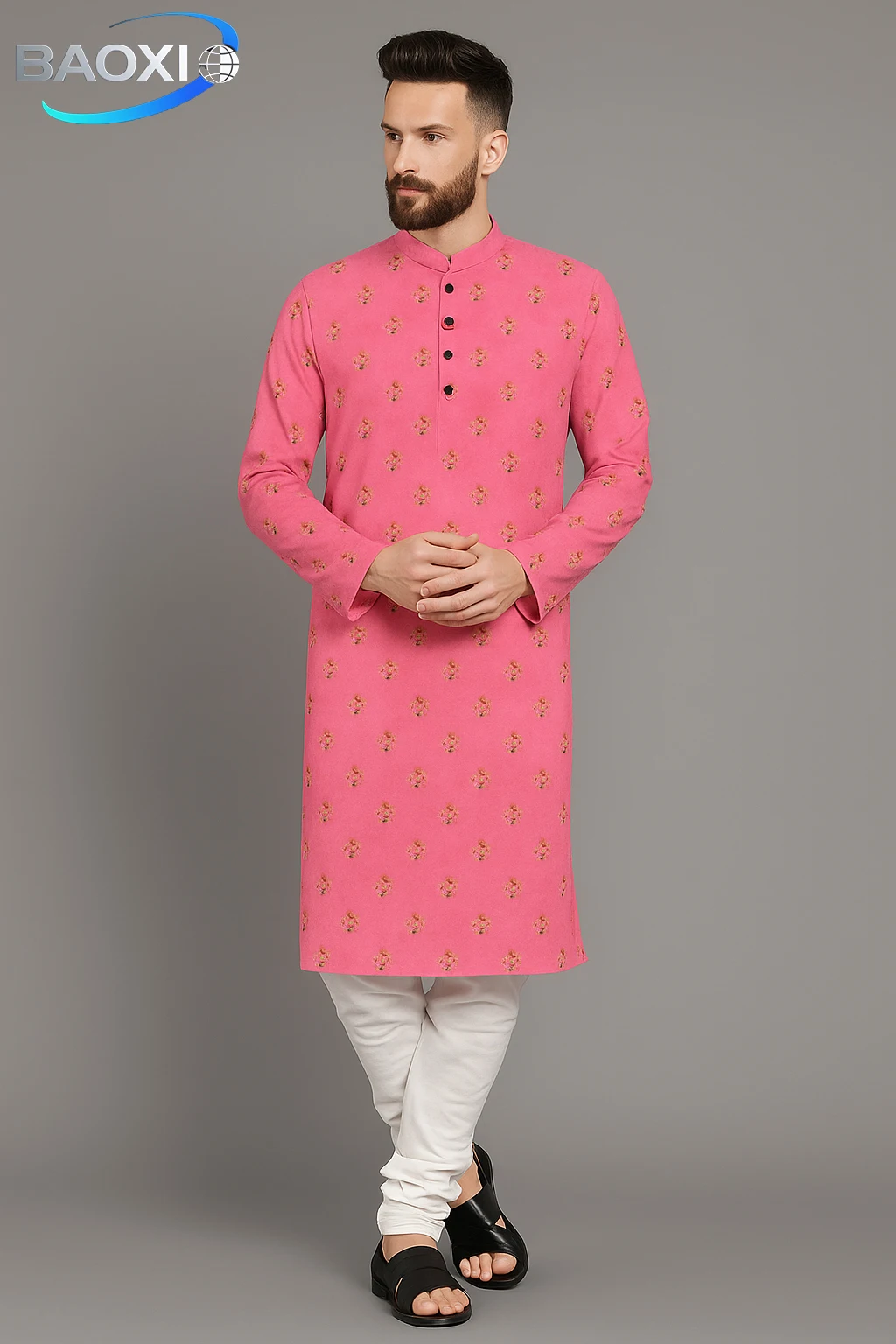 2025 Abito lungo da uomo con motivo stampato kurtaasuha, vestibilità comoda e alla moda, adatto a tutte le occasioni