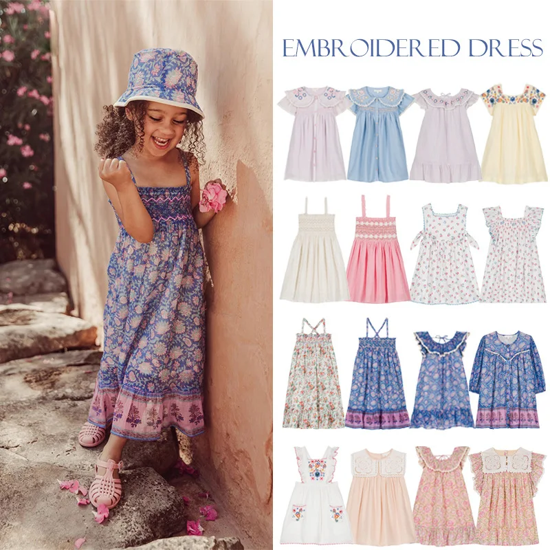 Korean Children's Flower Cotton Flowear Dress For Girls Summer Party Floral Lace Slip Outdoor Costumn New Arrival 2025 Dress