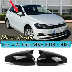 Pair Side Wing Mirror Cover Cap For VW Polo MK6 2018 - 2021 Add-on Glossy Black Rear View Mirror Cap Cover