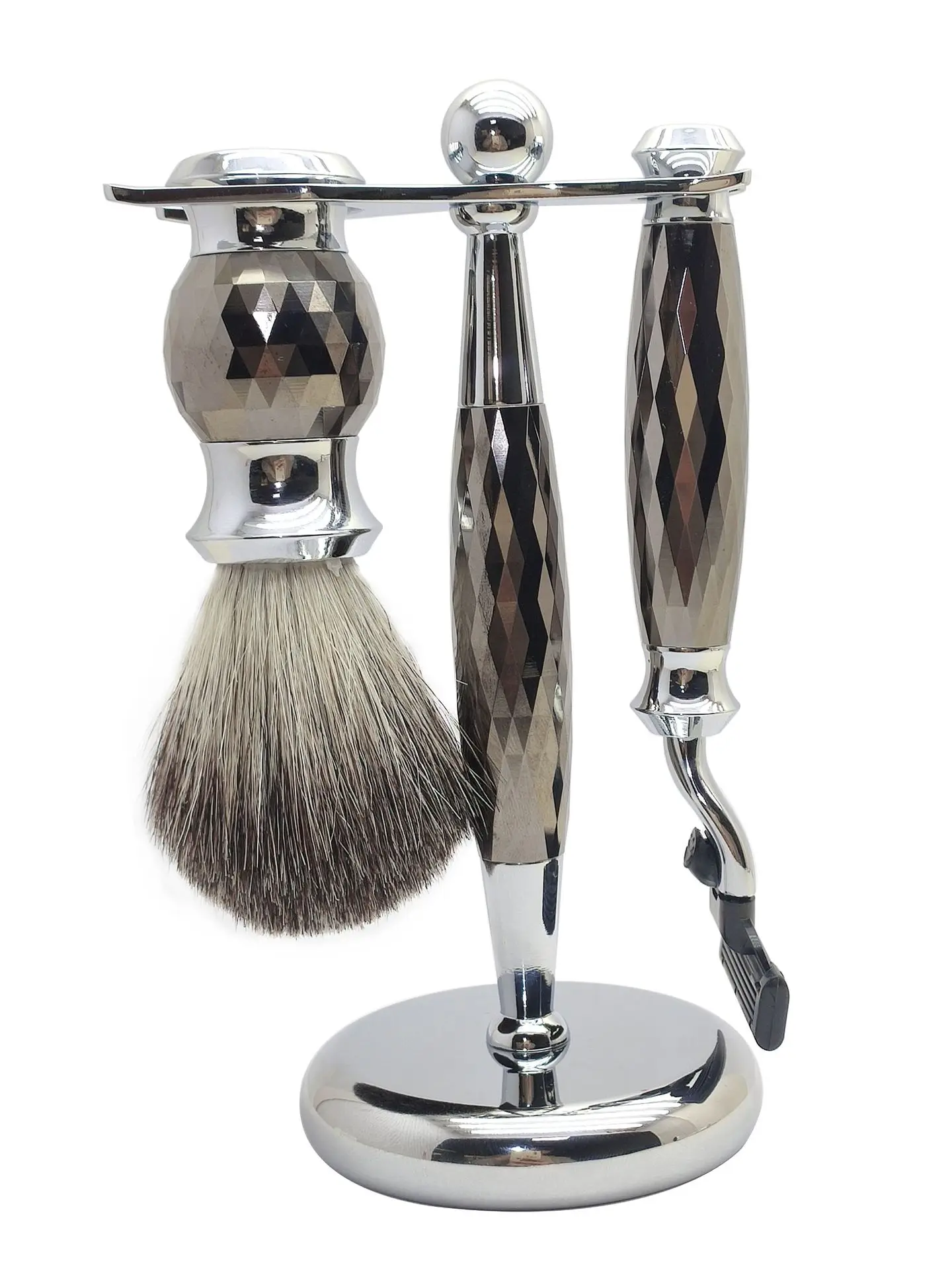 

Classic Men Stainless Steel Shaving Set Brush Barber Shave Beard Kit for Men Gift