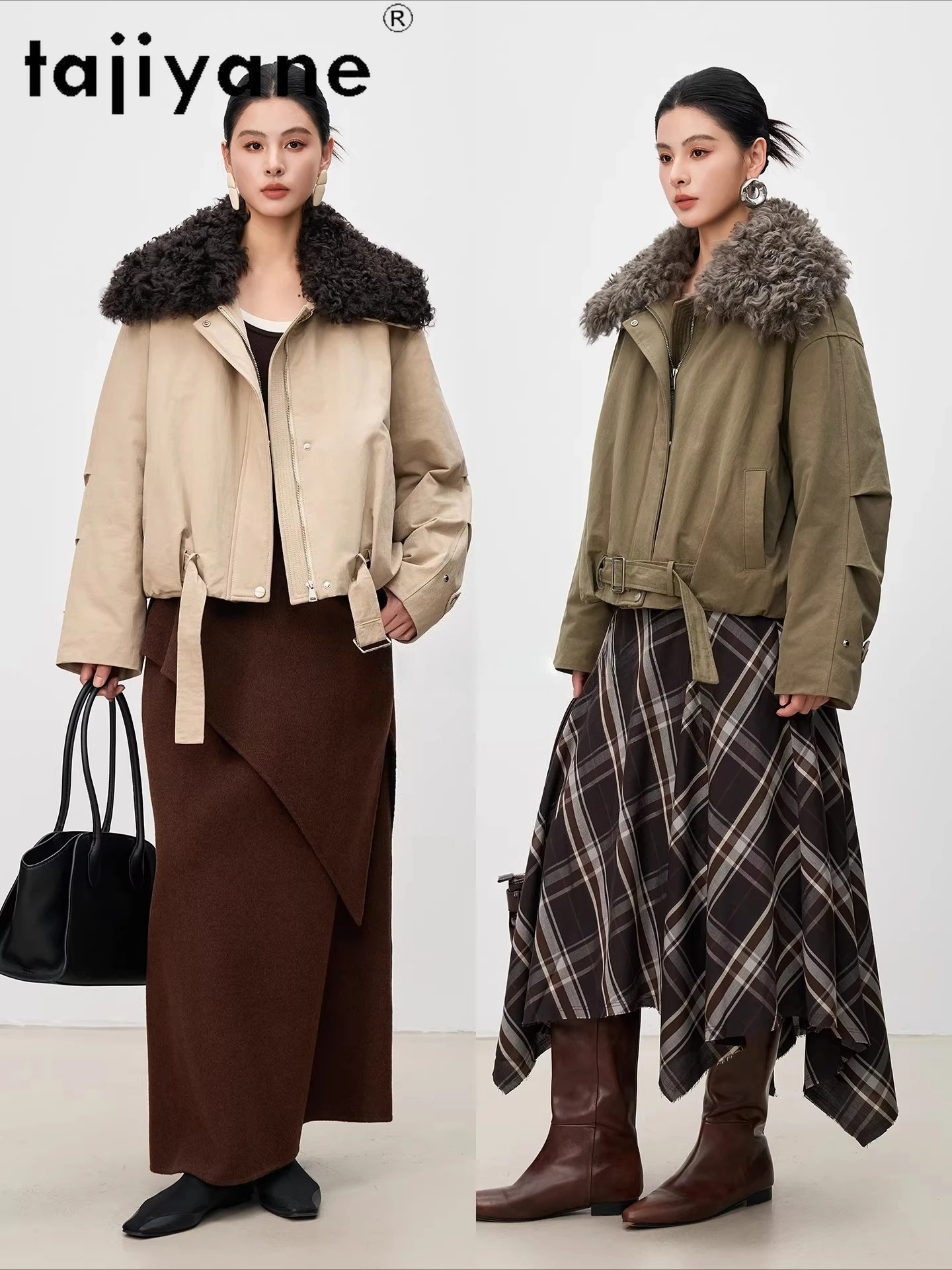 TAJIYANE Weißer Gänsedaunenmantel, Wollkragen, Damen-Winterjacke, kurz, stilvoll, Pufferjacken, 2025, Damenbekleidung, Temparaхок Brod Anderson