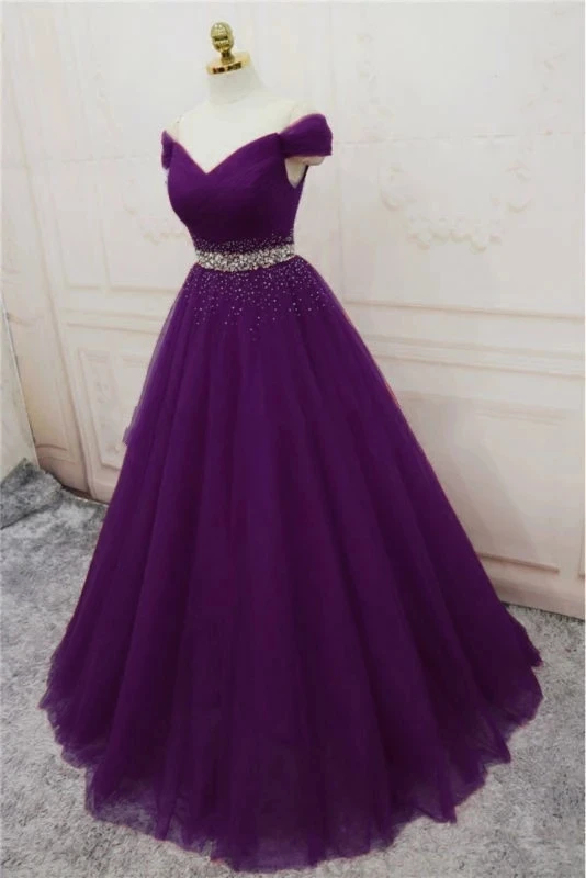 GUXQD Off-Shoulder Long Evening Party Gowns Vestidos De Festa Sparkly Crystal Beaded Floor-Length Princess Formal Prom Dress