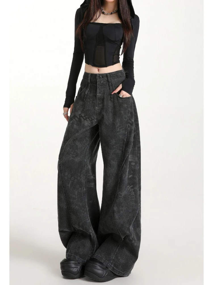 

Женские джинсы с высокой талией, осенняя новинка, уличная одежда в стиле Харадзюку, модные ретро-модные широкие прямые свободные джинсовые брюки Y2K, мешковатые брюки для мытья полов